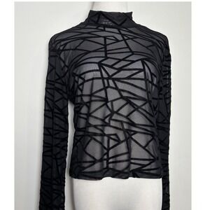 YMI Black Sheer Mesh Top XL Velvet Burnout Abstract Cyber Goth